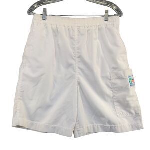 Blue Cabana Men's Shorts White Size M Poly Cotton Blend Pocket Vintage
